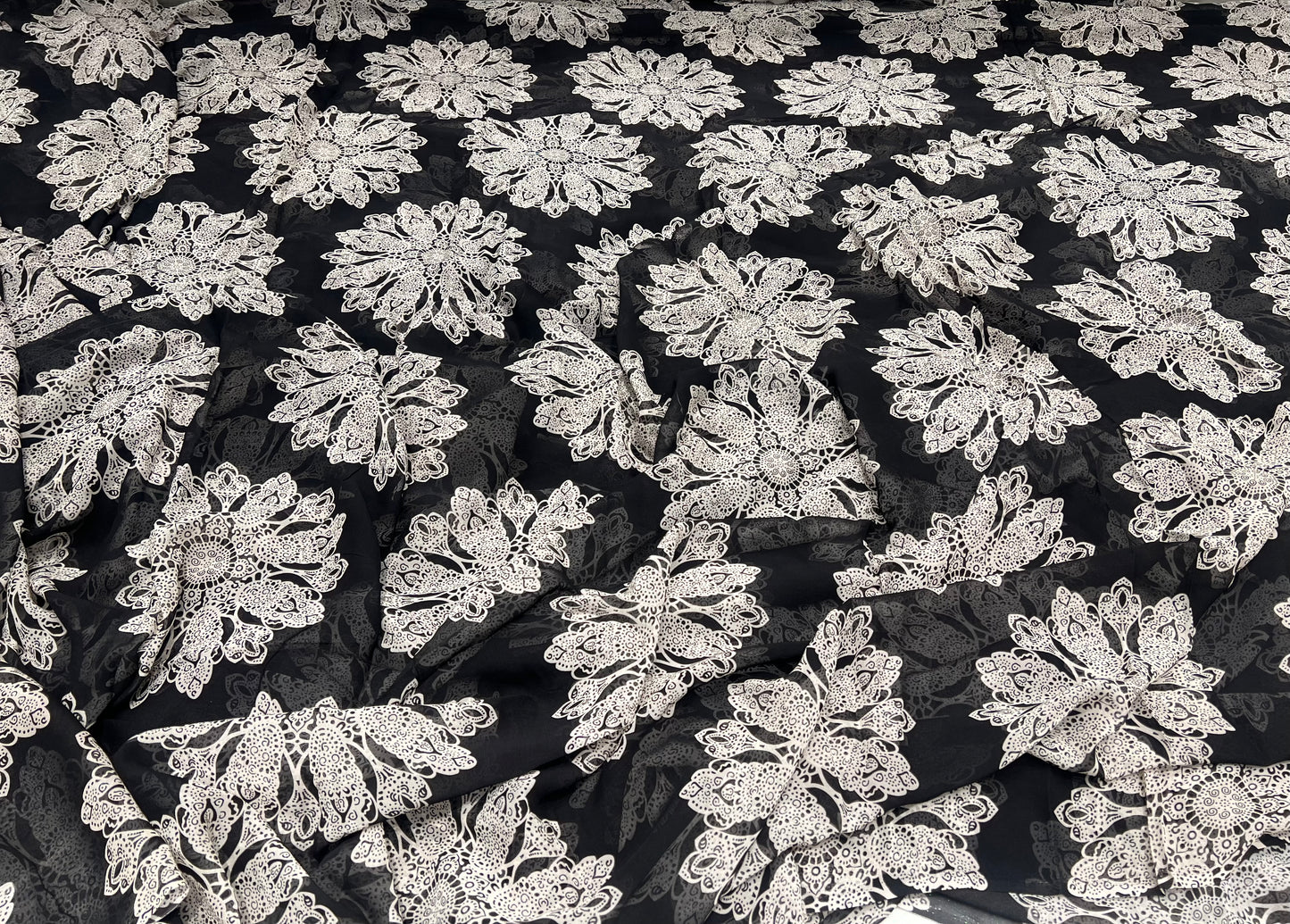 Black Floral Doily Viscose Georgette ₹380 per meter