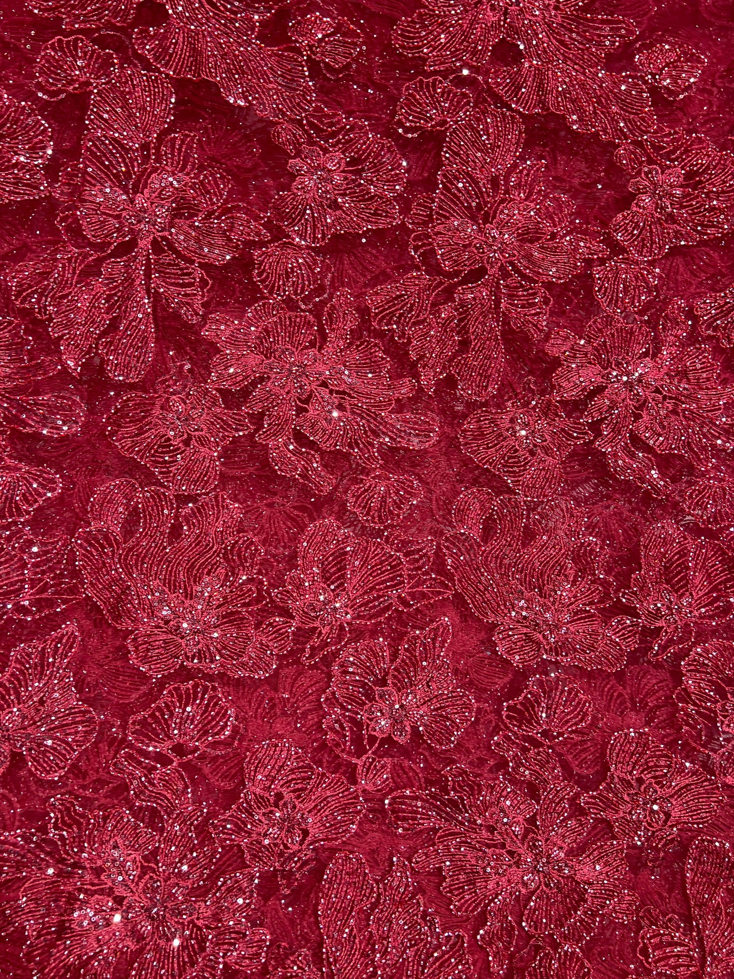 Rosella Red Cutdana & Sequins Embroidered Net ₹2950/per meter