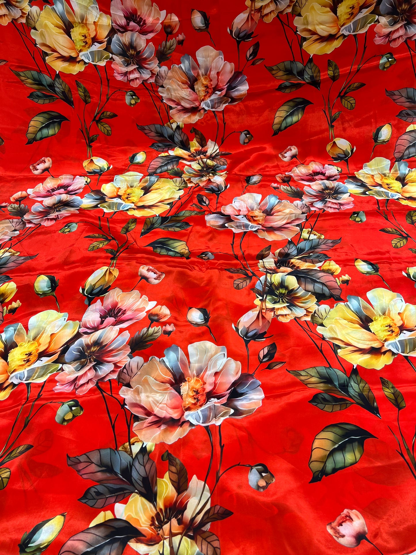 Red Yellow Floral Viscose Crepe ₹450/- per meter