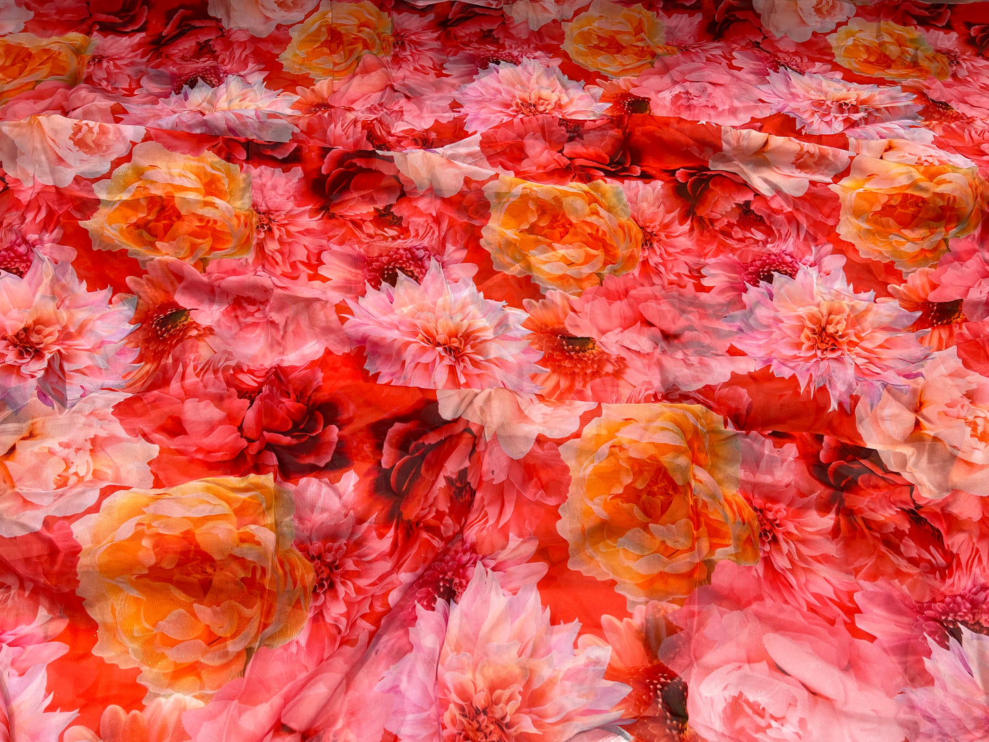 Sunset Coral Petals Viscose Organza ₹450 per meter