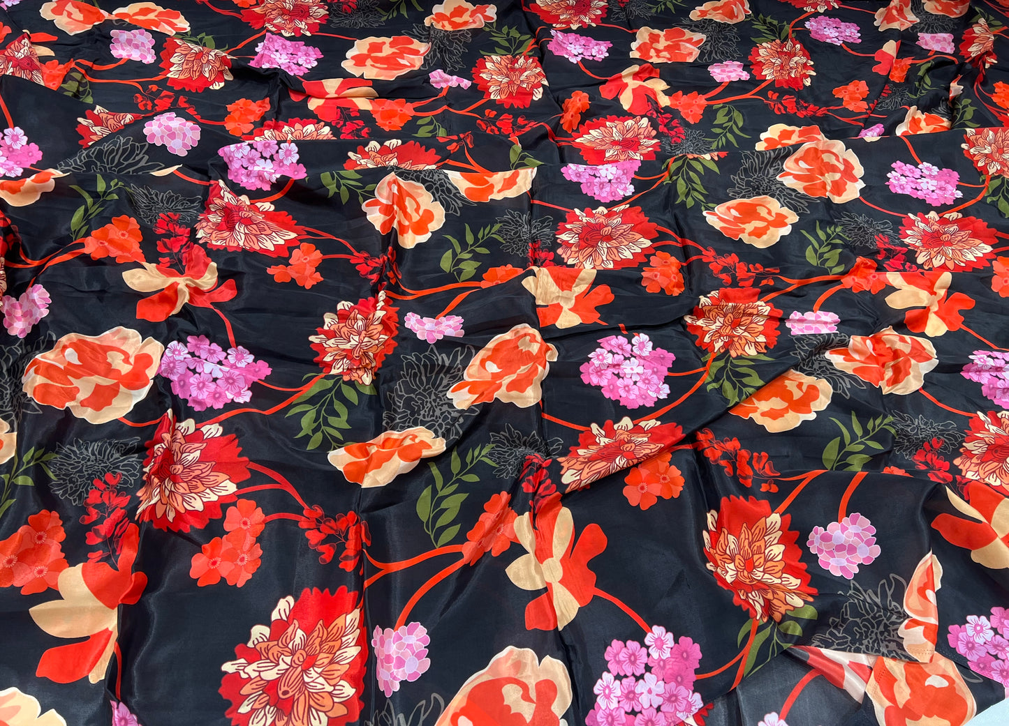 Crimson Twilight Viscose Crepe ₹450/- per meter