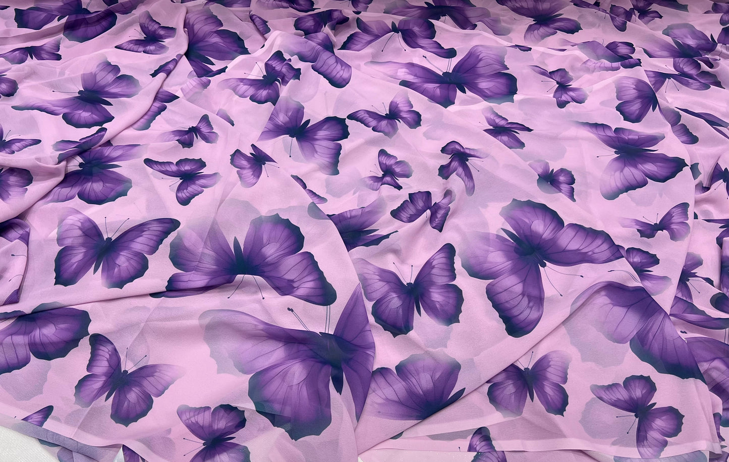 Lavender Butterfly Poly Georgette ₹250 per meter