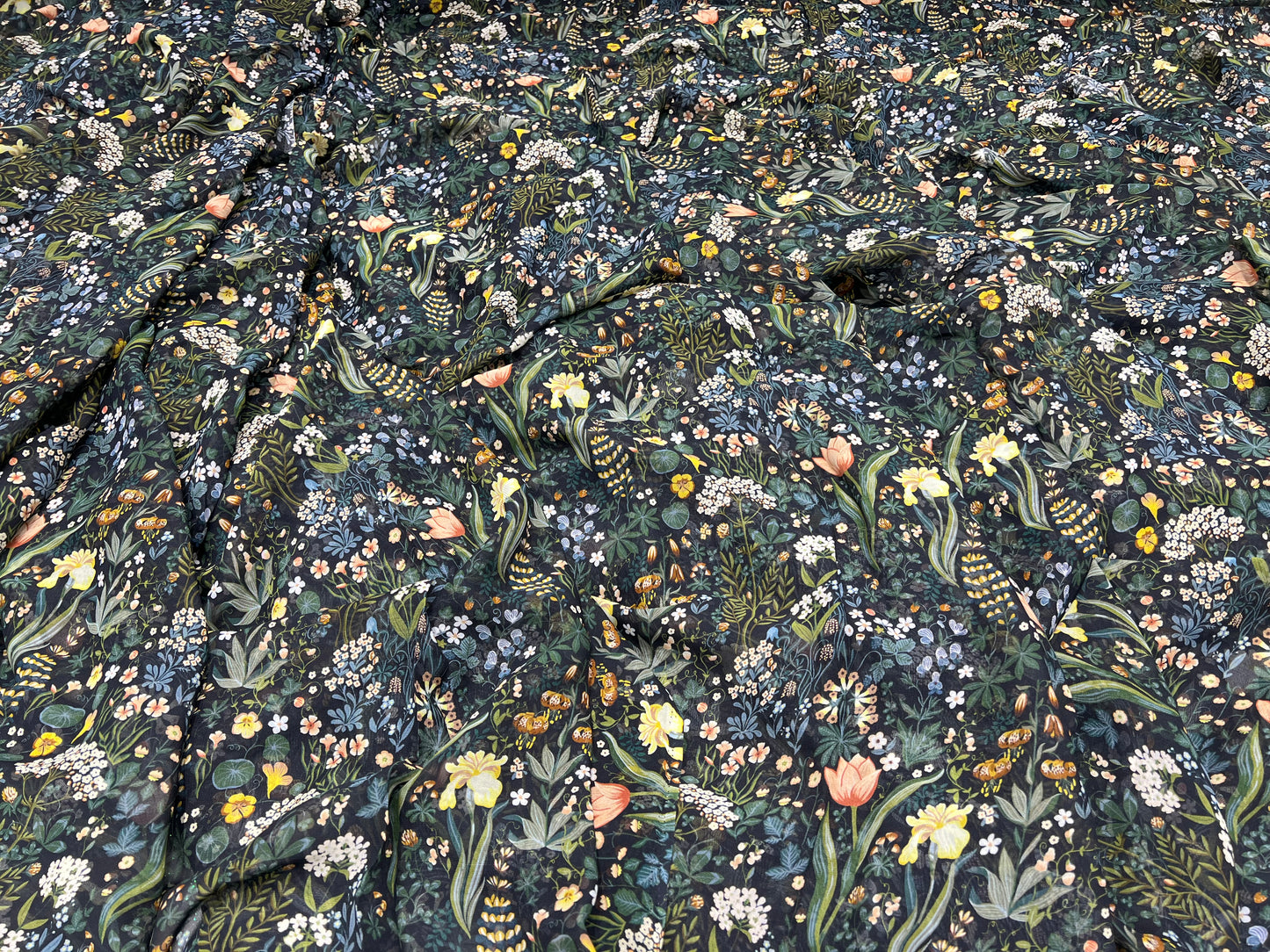 Enchanted Garden Dark Floral Viscos Georgette ₹380 per meter