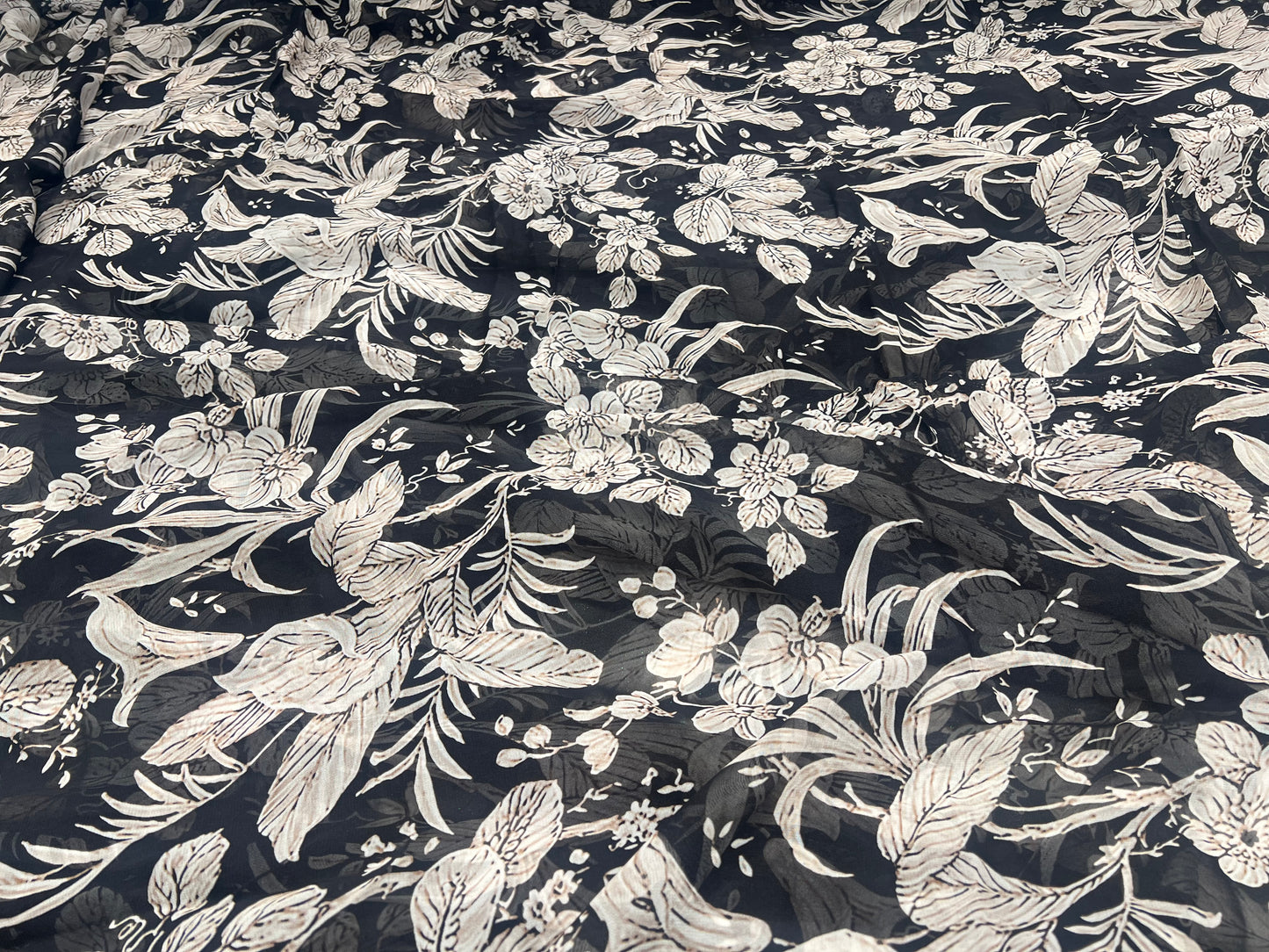Black Leafy Viscose Georgette ₹380 per meter