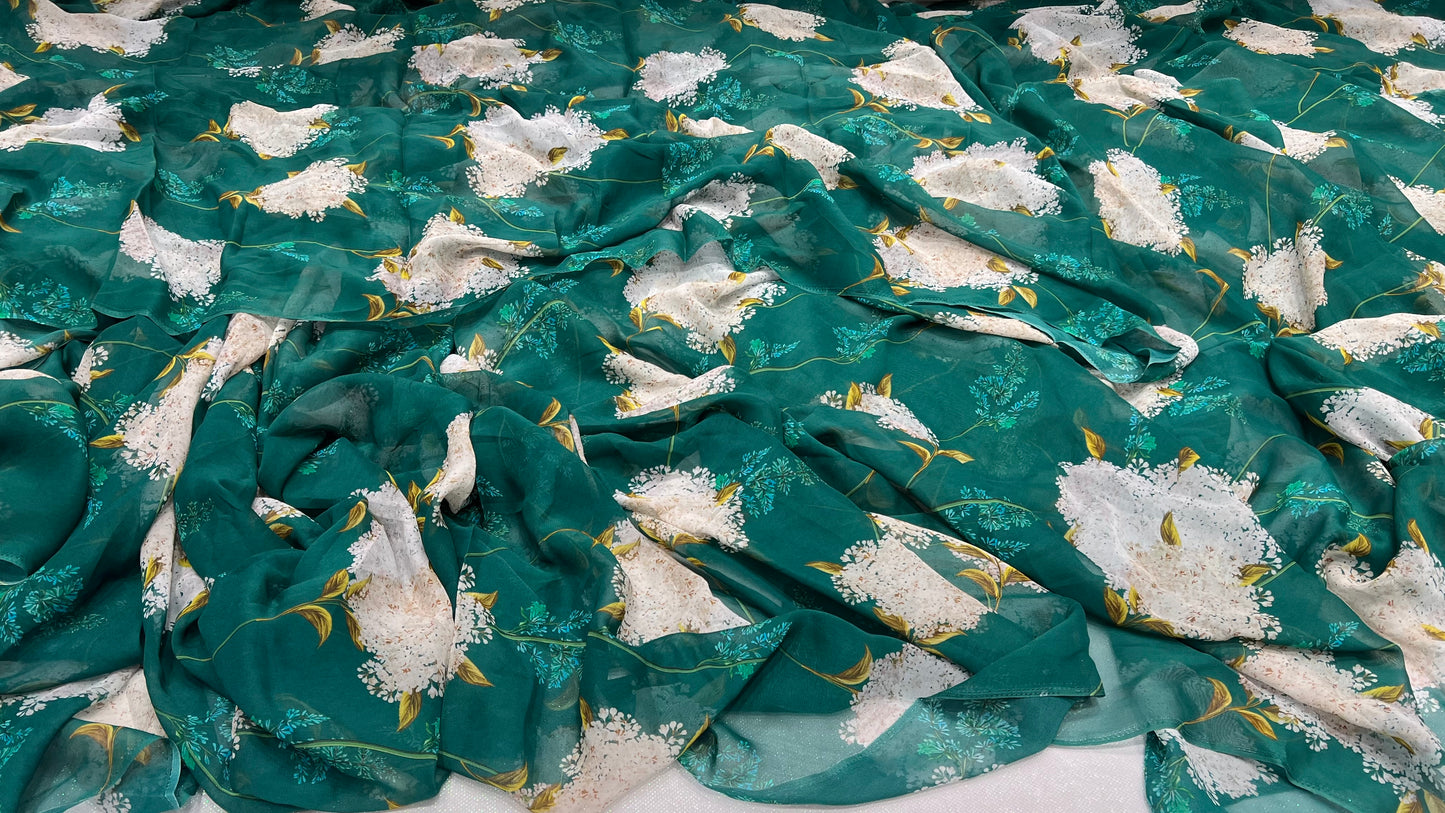 Blossom Veil- Green Viscos Georgette ₹380 per meter