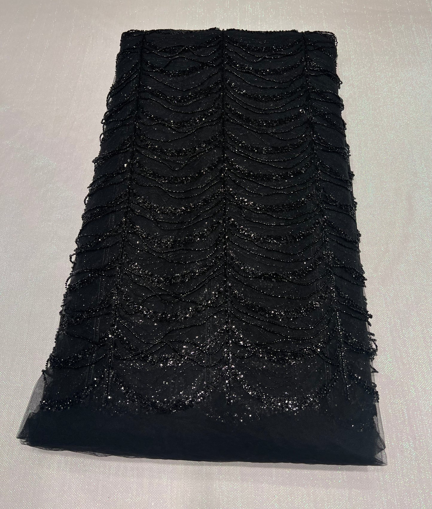 Black Cutdana String Hand Embroidered Net