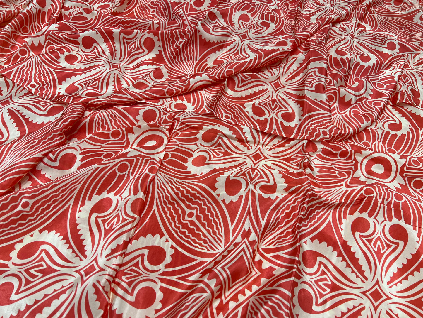 Coral Tribal Bloom Viscose Crepe ₹450/- per meter