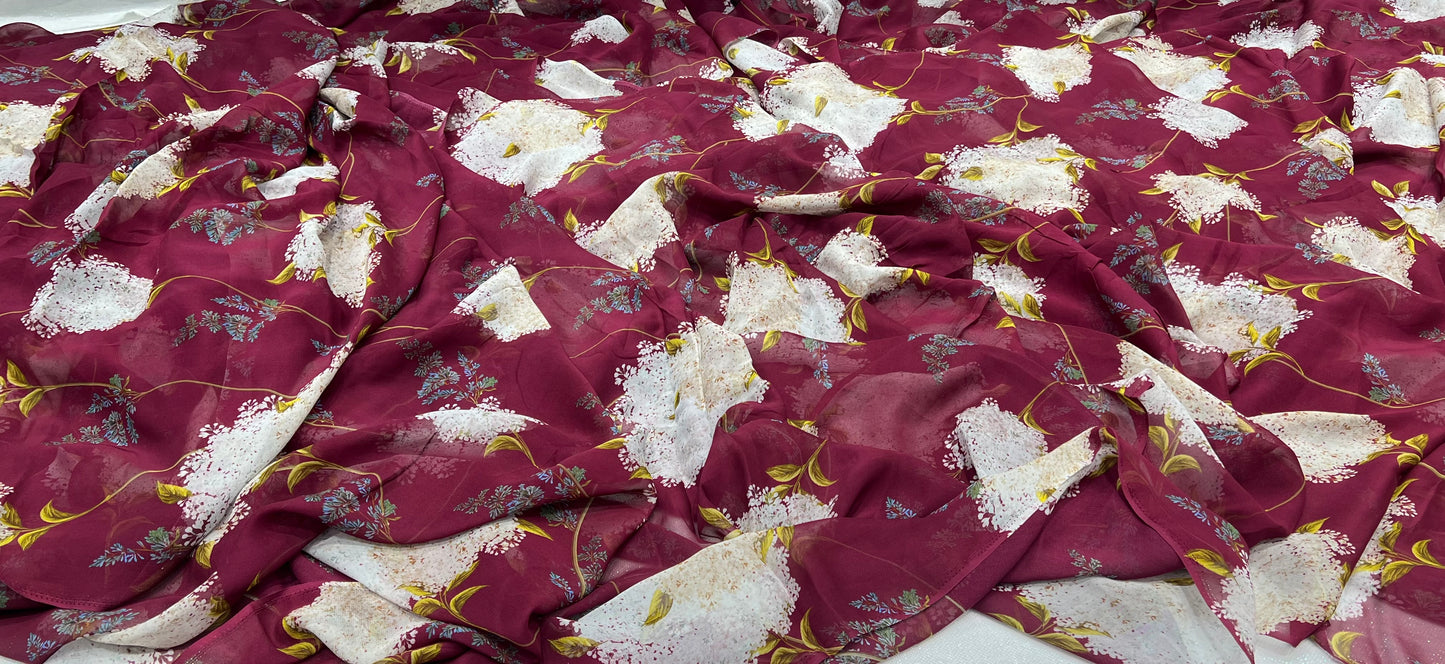 Blossom Veil- Maroon Viscos Georgette ₹380 per meter