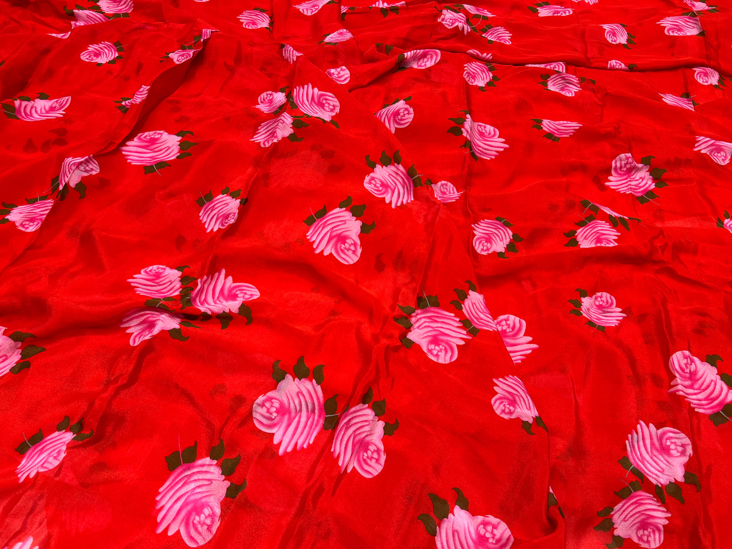 Floral Crimson Silk Chinon ₹380/- per meter