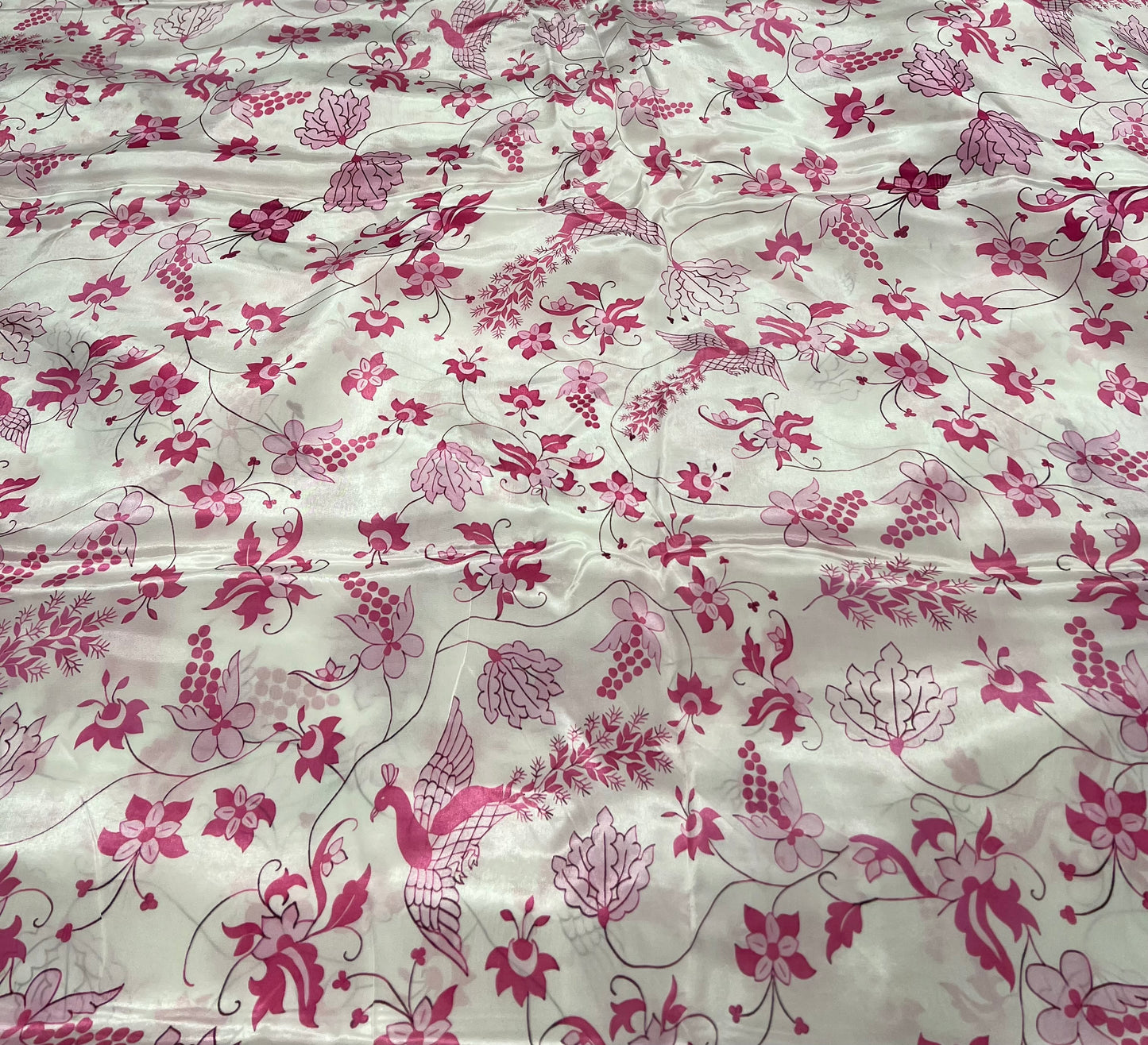 White and Pink Floral Vine Viscose Crepe ₹450/- per meter