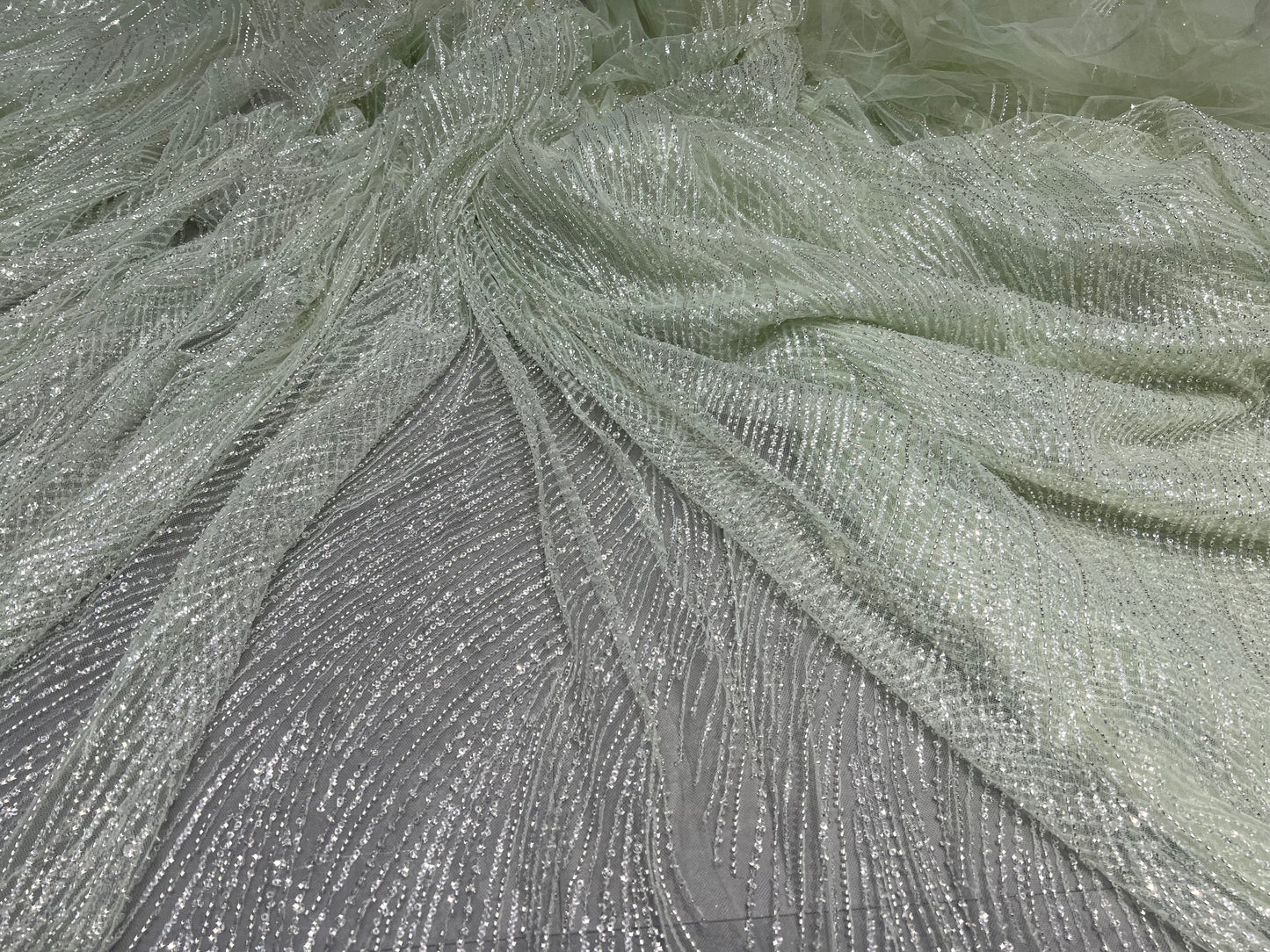 Mint Green Silver Cut dana & Sequin Net ₹2450/per meter