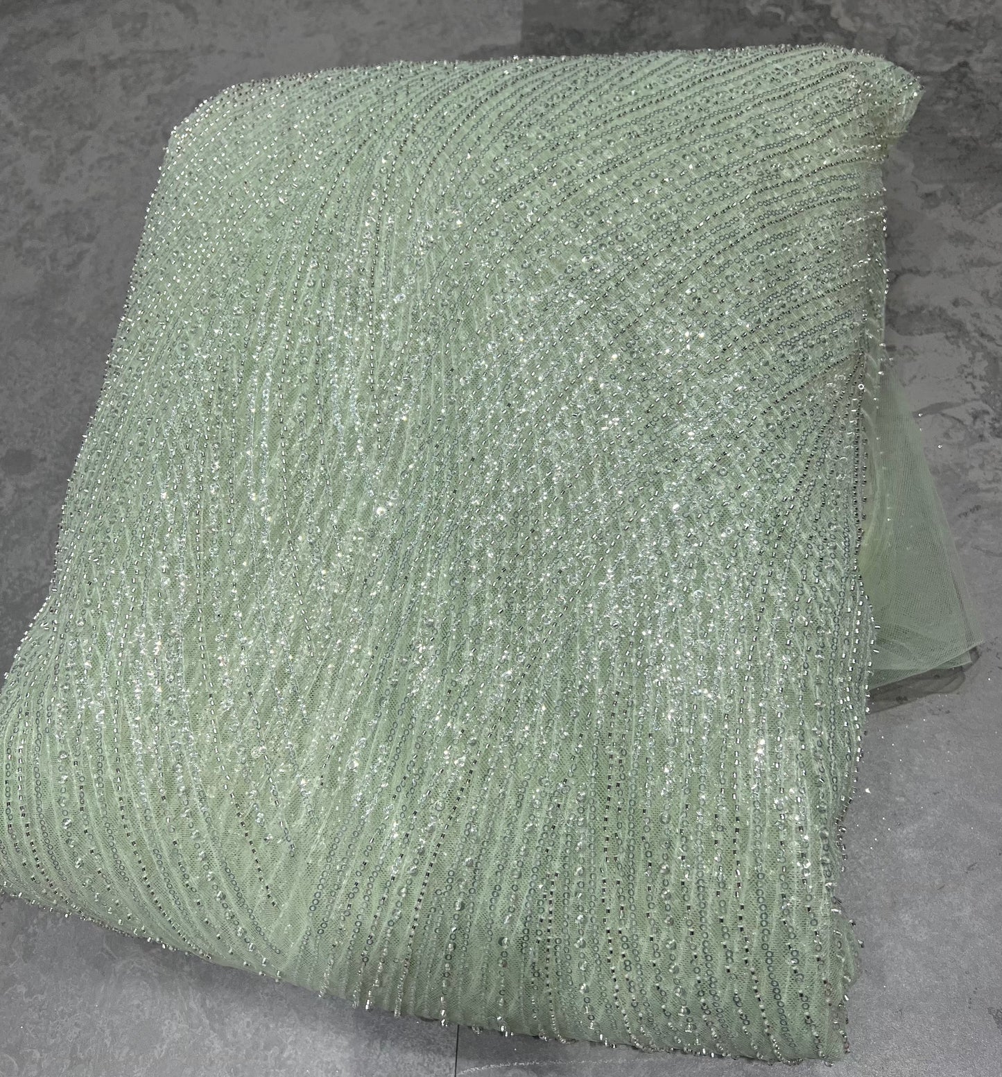 Mint Green Silver Cut dana & Sequin Net ₹2450/per meter