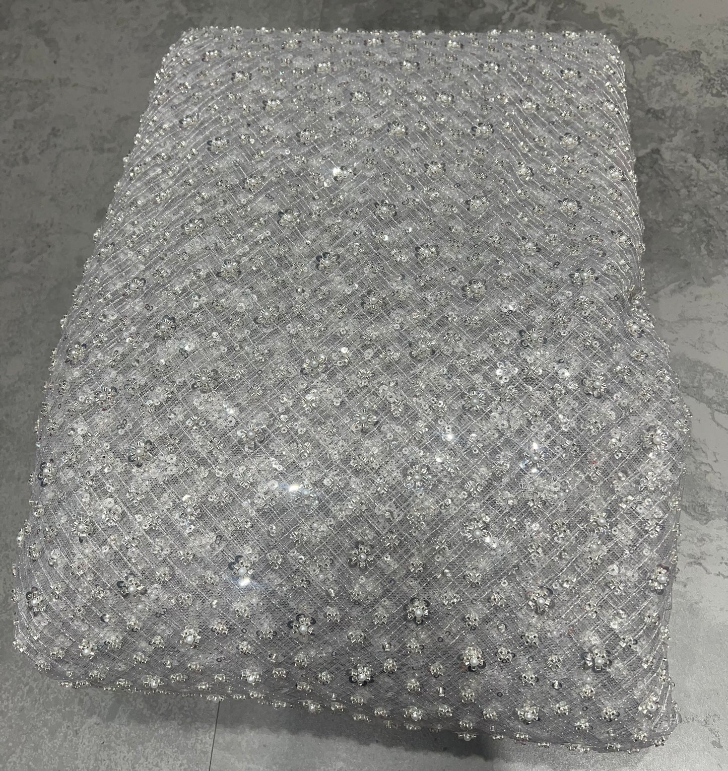 Grey Pearl & Cut dana Sequin Net ₹2450/per meter