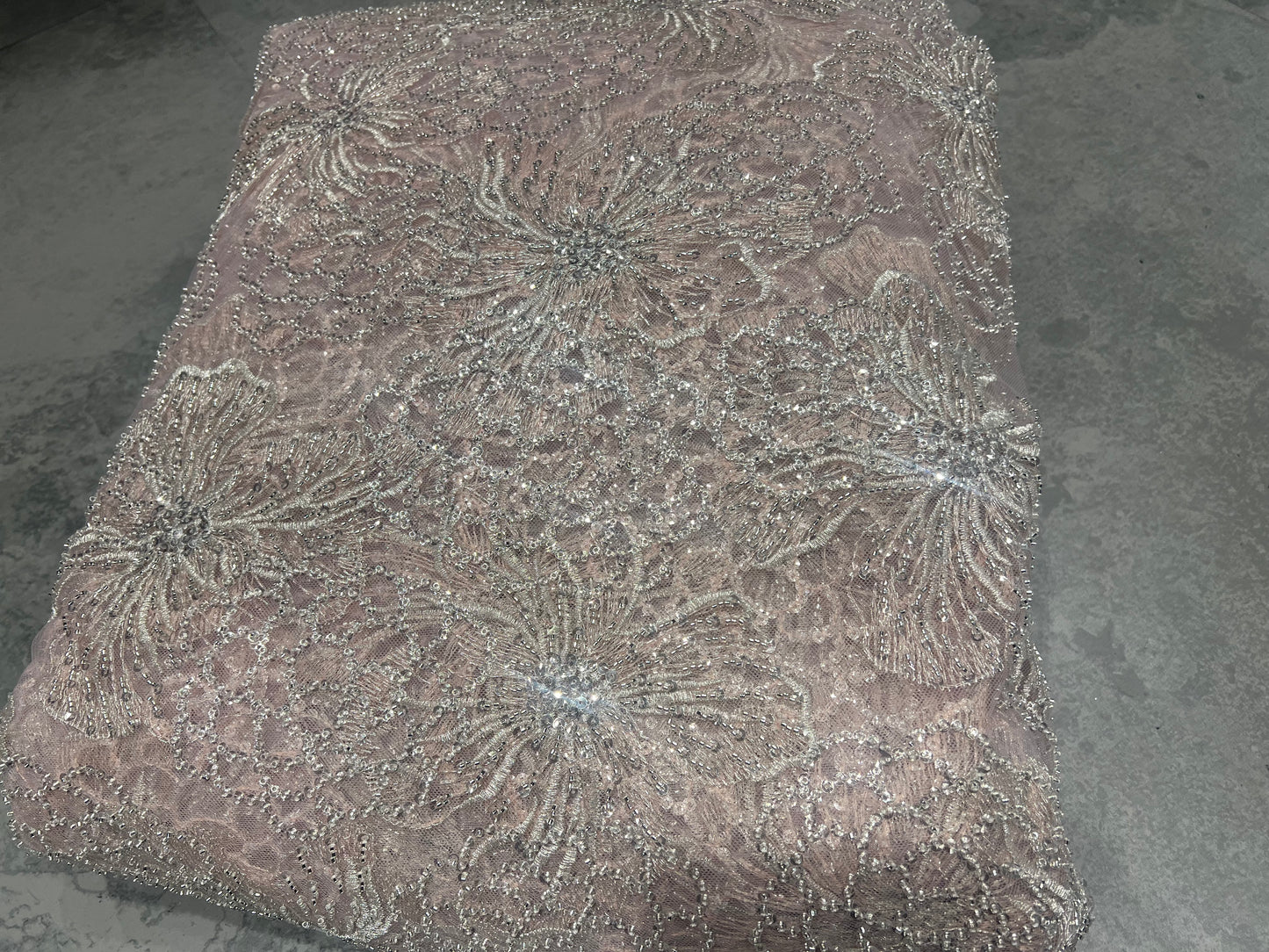 Powder Peach Cut dana & Sequin Net ₹2850/per meter