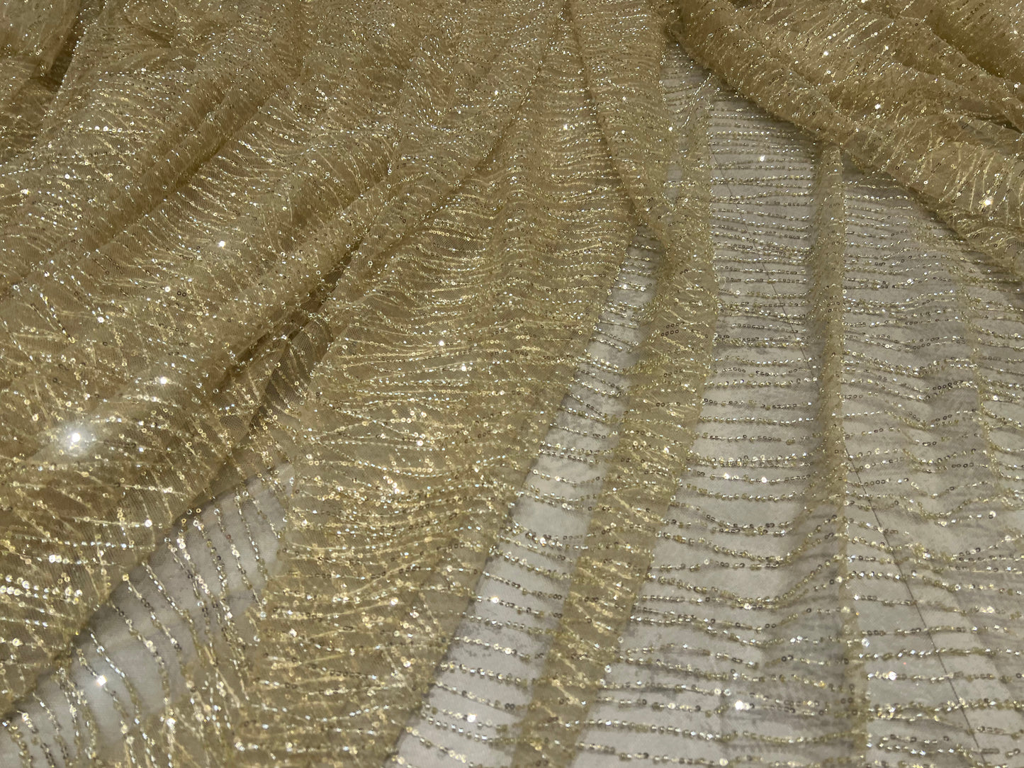 Champagne Gold Micro Cut dana & Sequin work ₹2450/per meter