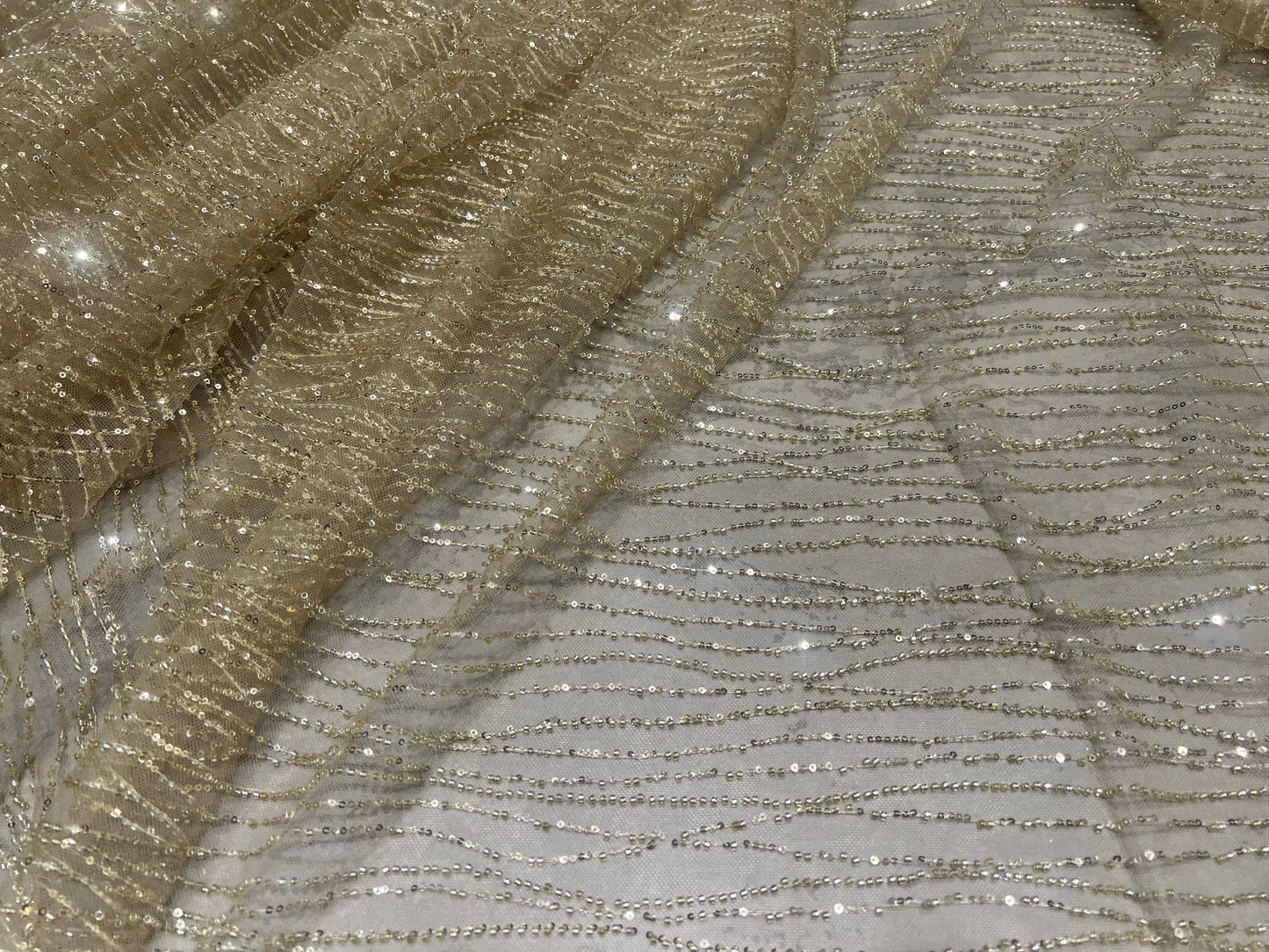 Champagne Gold Micro Cut dana & Sequin work ₹2450/per meter