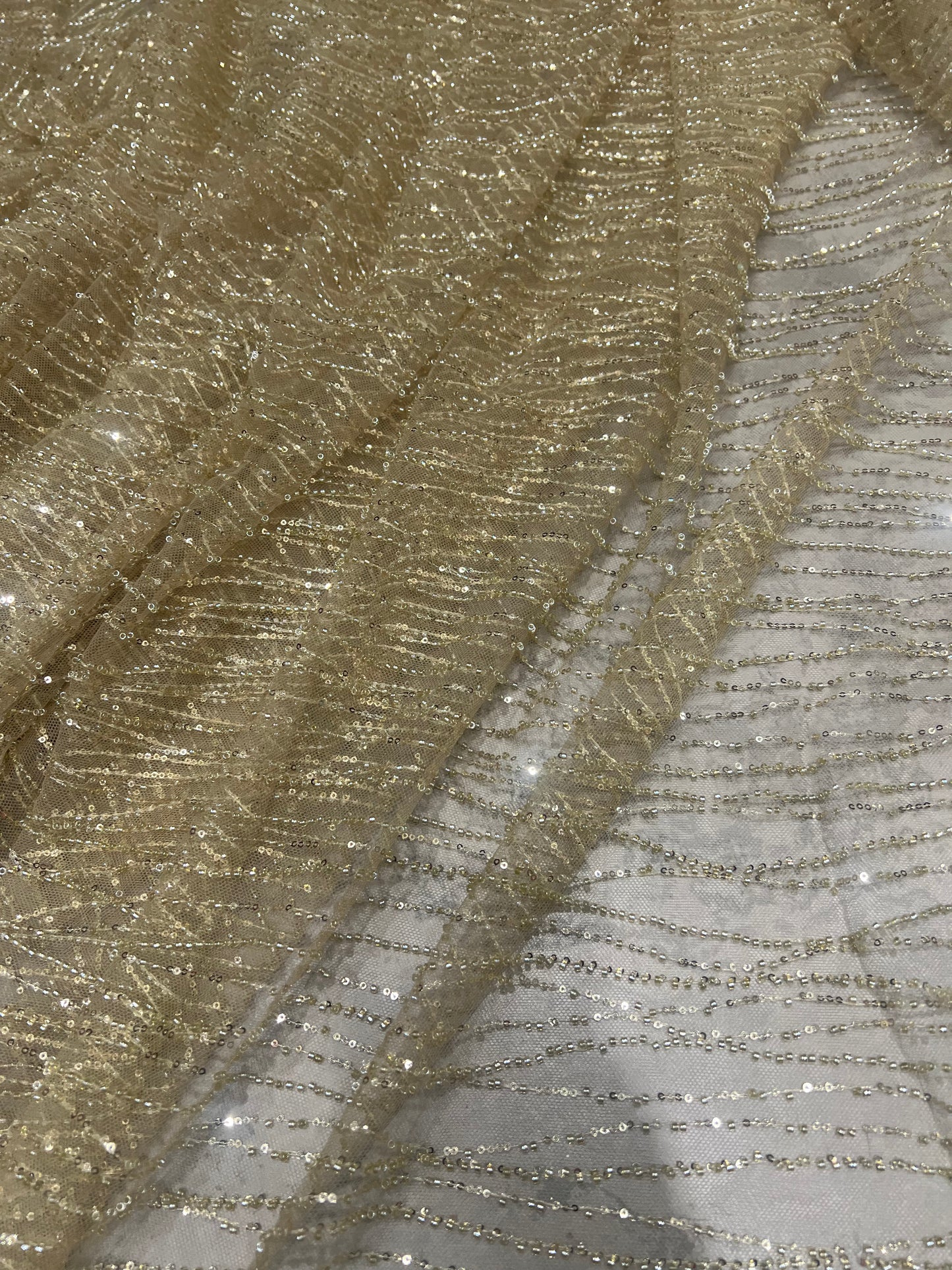 Champagne Gold Micro Cut dana & Sequin work ₹2450/per meter