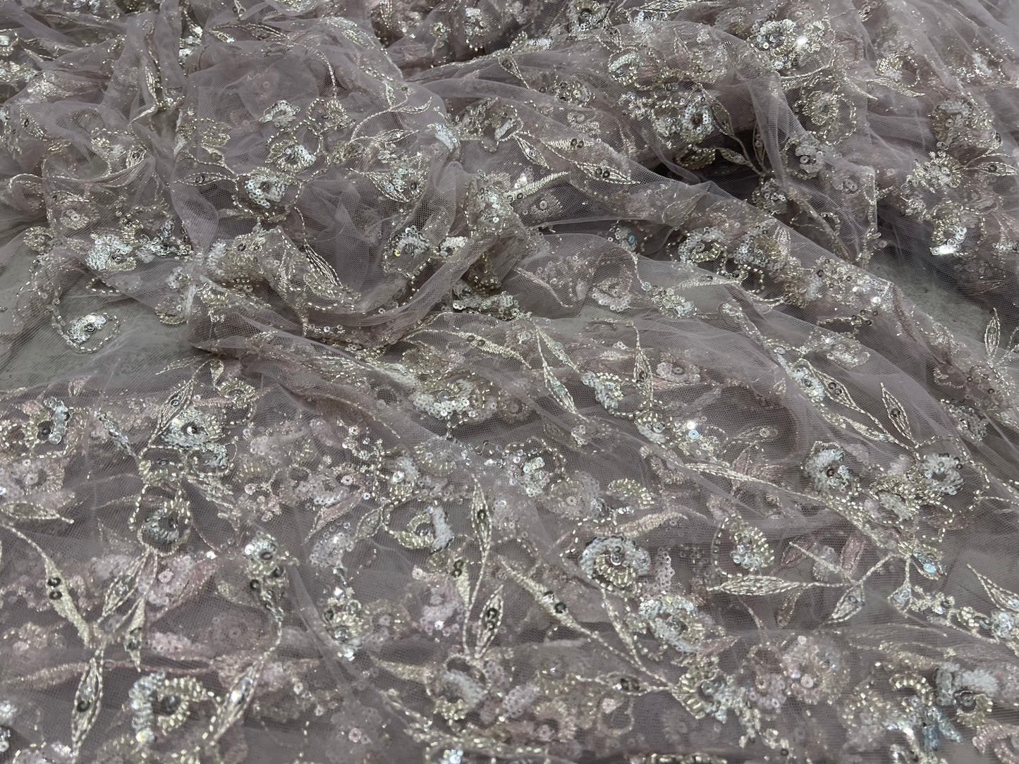 Dusty Lavender Sequin & Cut dana Handwork Net ₹2450/per meter