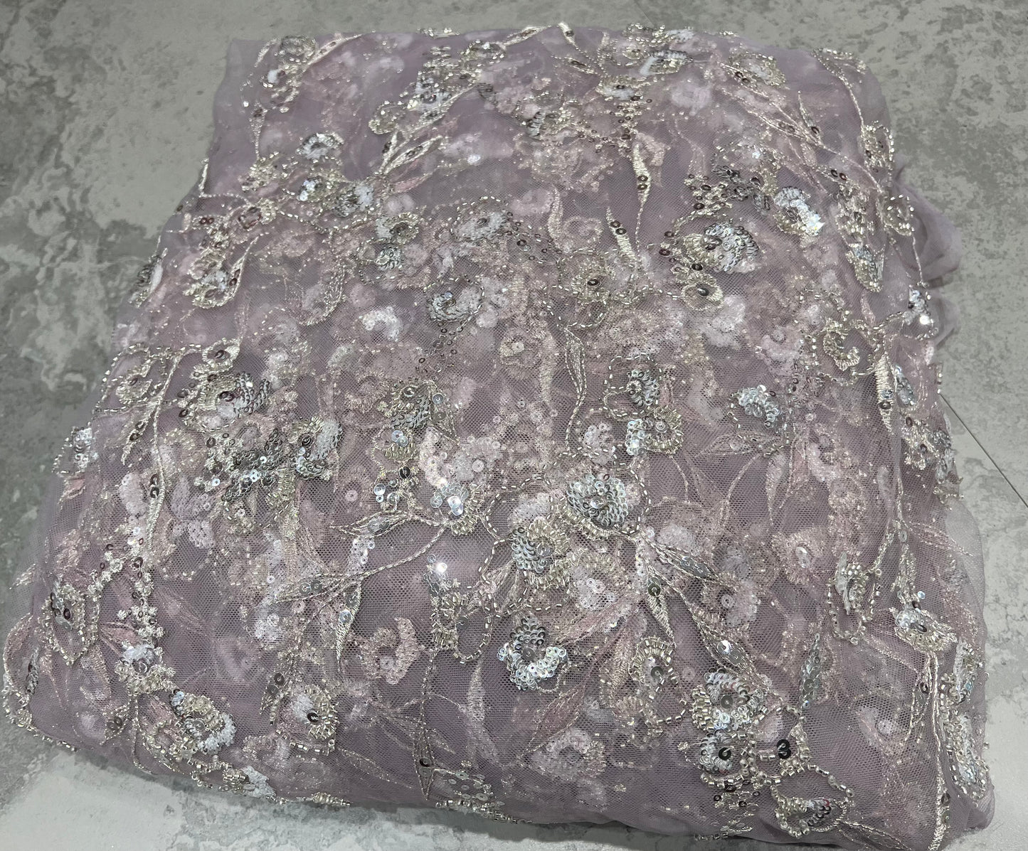 Dusty Lavender Sequin & Cut dana Handwork Net ₹2450/per meter