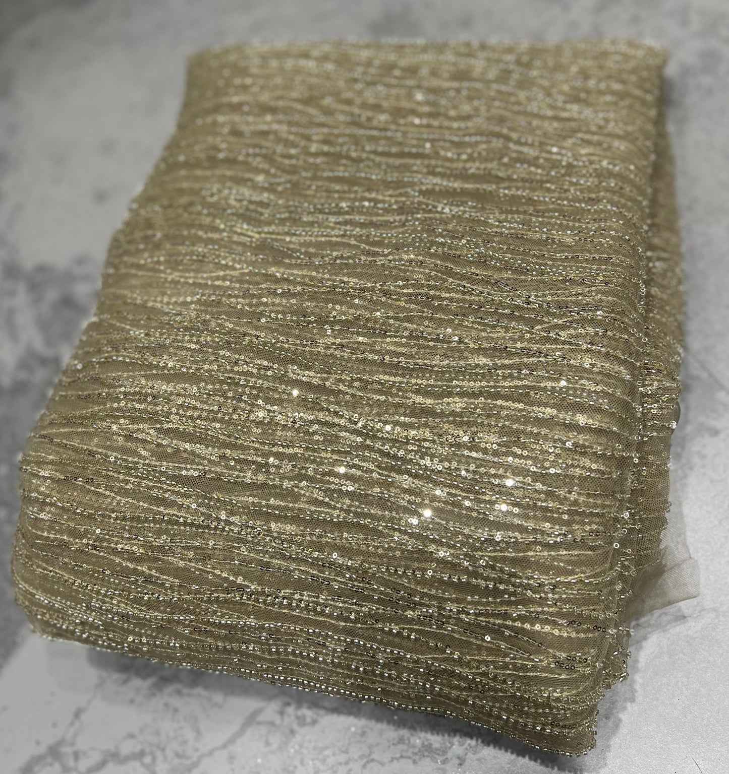 Champagne Gold Micro Cut dana & Sequin work ₹2450/per meter
