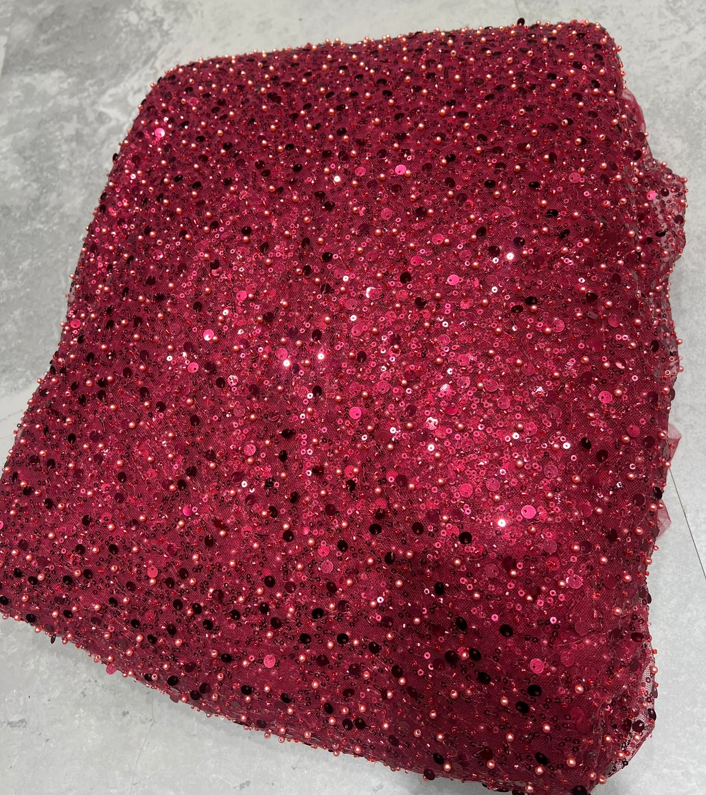Cherry Red Pearl And Sequins Net ₹1850/per meter