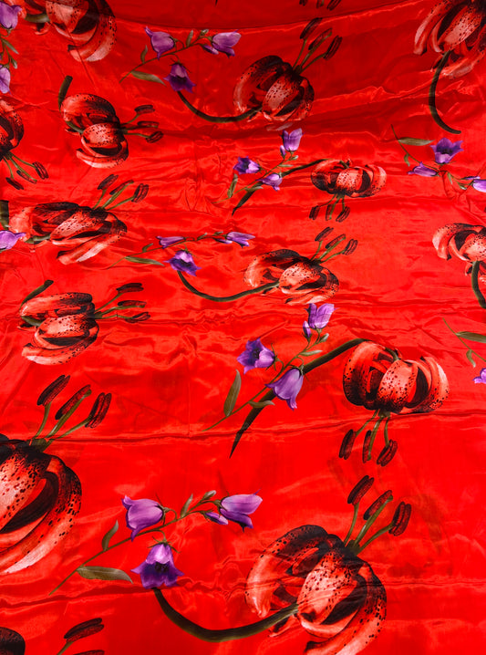 Red Lily Floral Viscose Crepe ₹450/- per meter