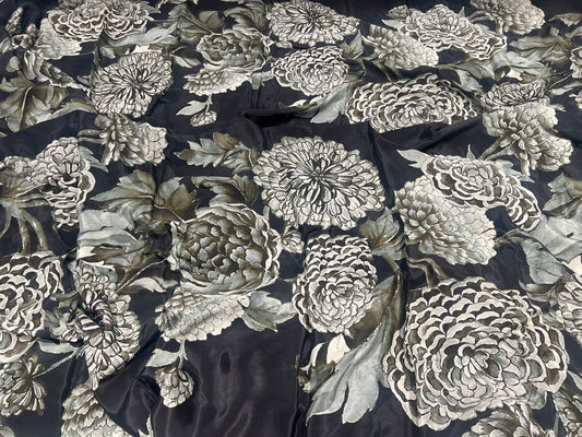Charcoal Floral Viscose Crepe ₹450/- per meter