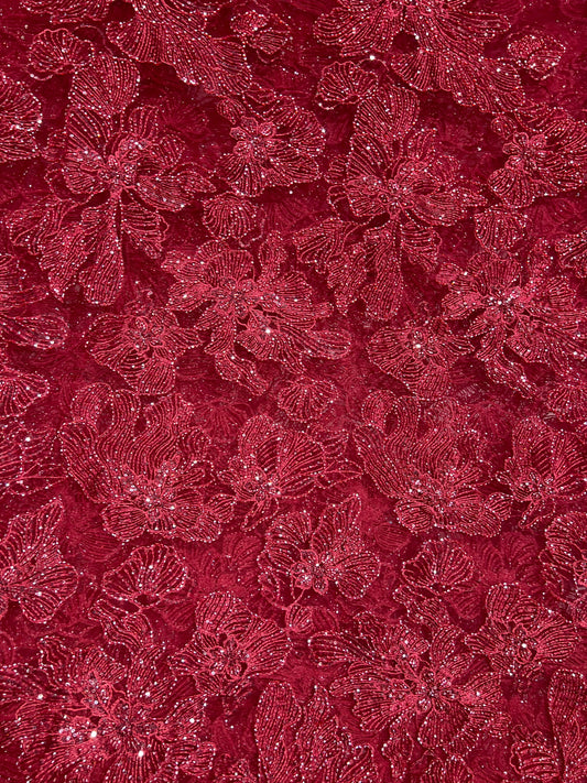 Rosella Red Cutdana & Sequins Embroidered Net ₹2950/per meter