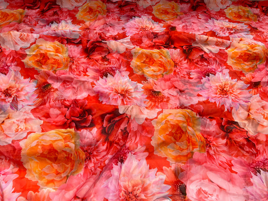 Sunset Coral Petals Viscose Organza ₹450 per meter