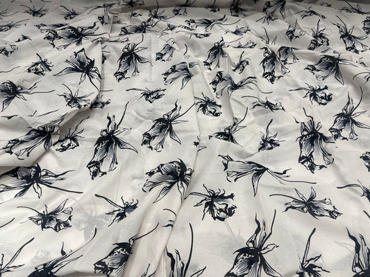 Monochrome Hibiscus Lawn Cotton ₹280/- per meter