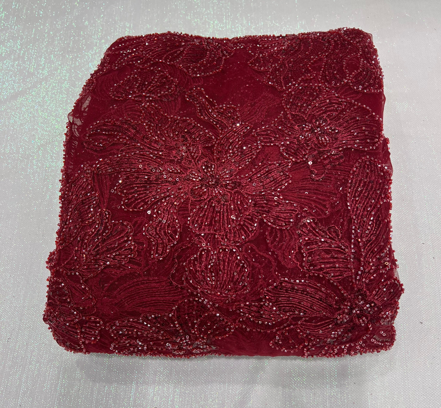 Rosella Red Cutdana & Sequins Embroidered Net ₹2950/per meter