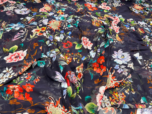 Black Floral Viscos Georgette ₹380 per meter