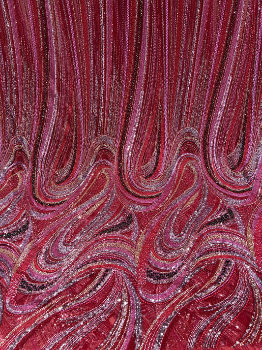 Cherry Cutdana Swirl Embroidered Net ₹3950/per meter