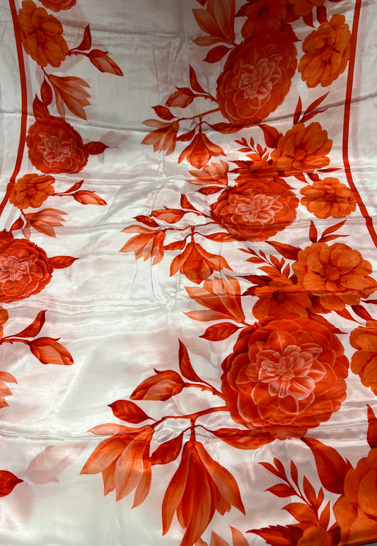 White and Orange Bold Floral Viscose Crepe ₹450/- per meter