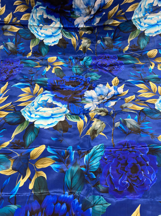 Royal Blue Leafy Floral Viscose Crepe ₹450/- per meter