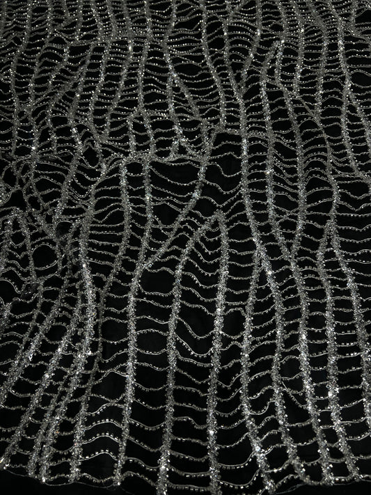 Vertical Sequin Stripe Net Fabric – Black