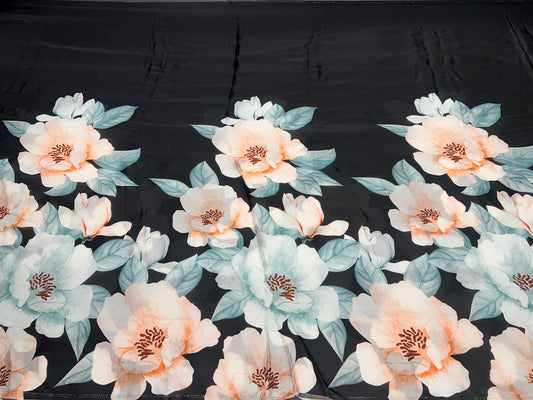 Midnight Peach Blossom Satin Organza ₹550/- per meter
