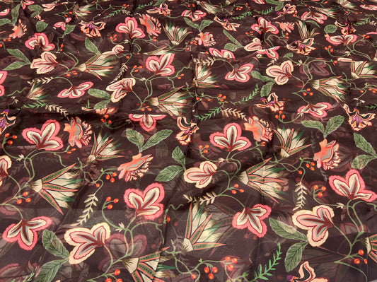 Wild Grove Bloom- Cocoa Viscose Organza ₹450 per meter