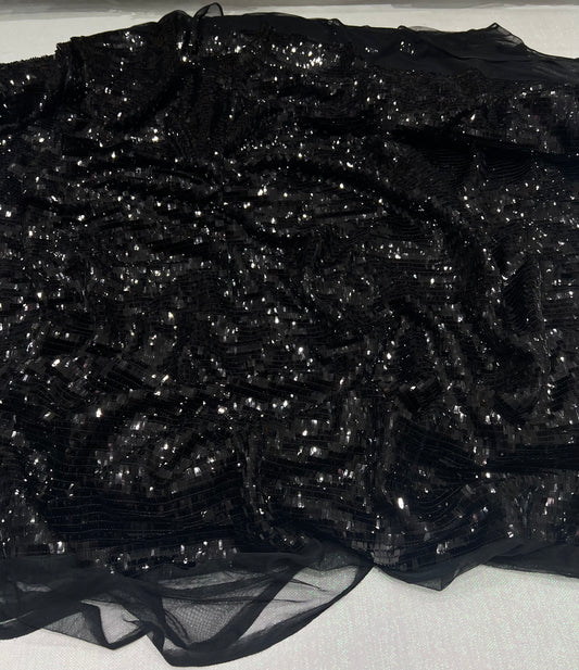 Black Linear Luxe Sequin Net