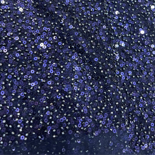 Ink Blue Micro Sequins and Cutdana Embroidered Net ₹2050/per meter