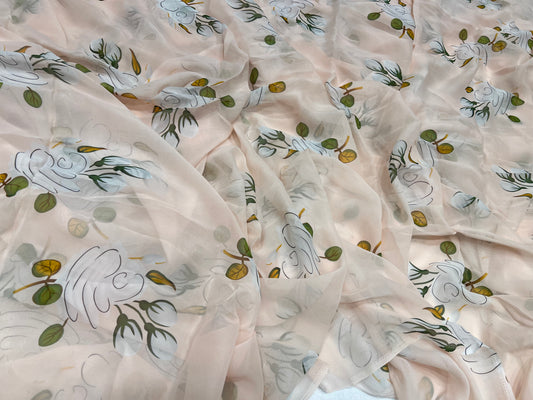 Blush Peach Botanical Viscos Georgette ₹380 per meter