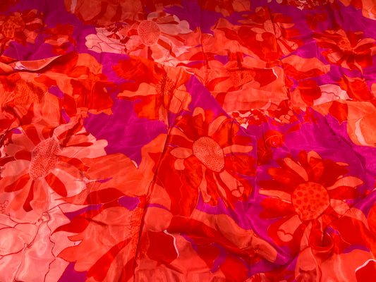 Coral Pink Watercolor Floral Viscose Crepe ₹450/- per meter