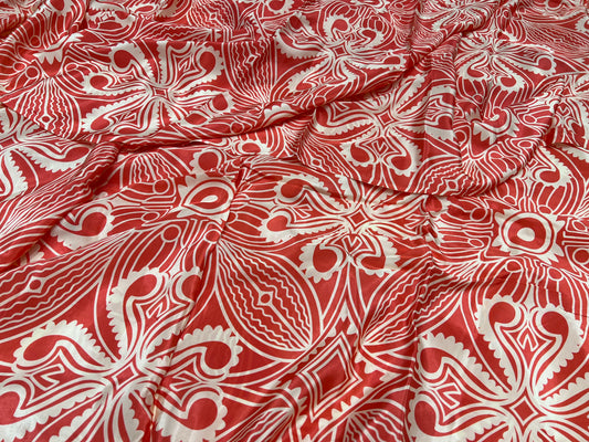 Coral Tribal Bloom Viscose Crepe ₹450/- per meter