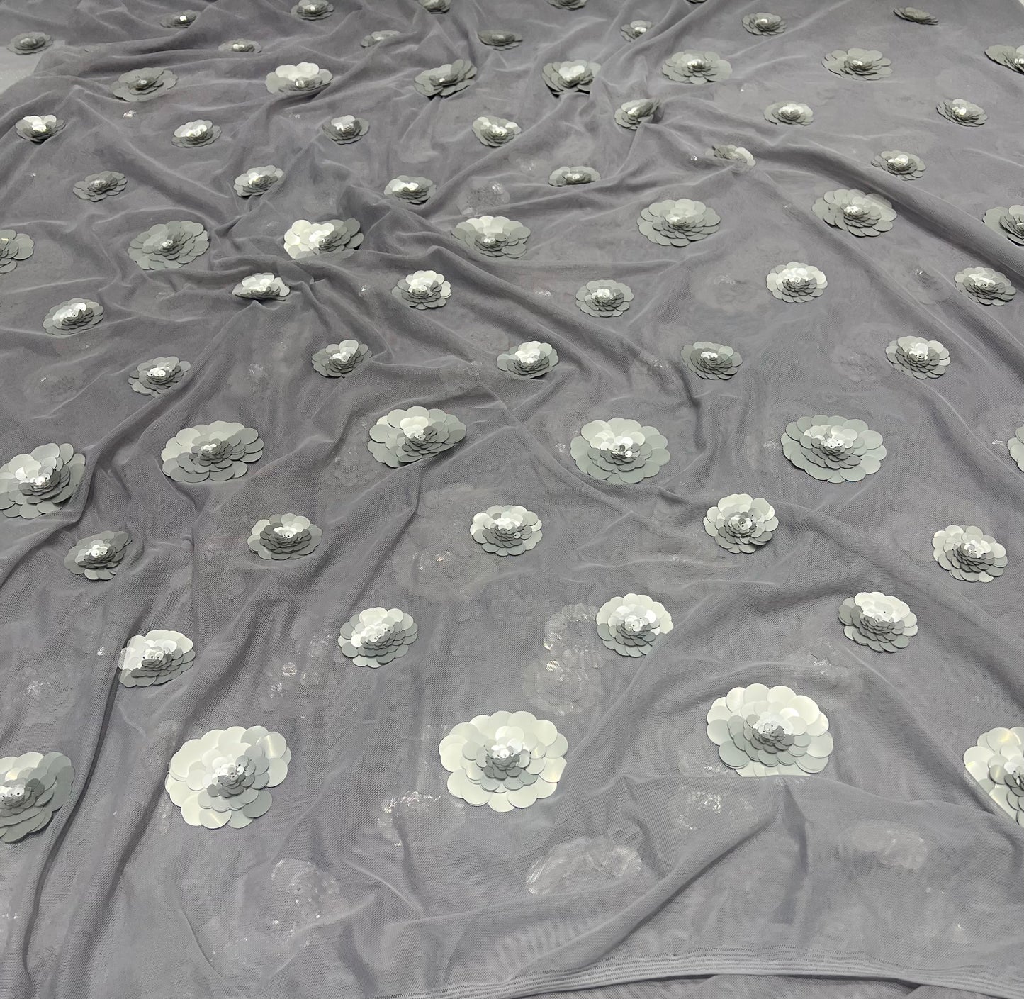 Grey Sequins Ball Lycra Net