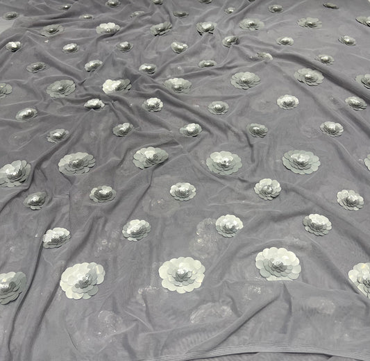 Grey Sequins Ball Lycra Net