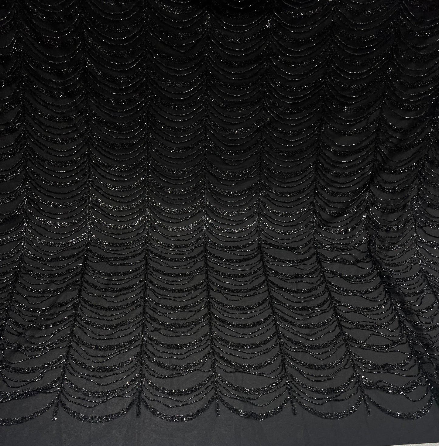 Black Cutdana String Hand Embroidered Net