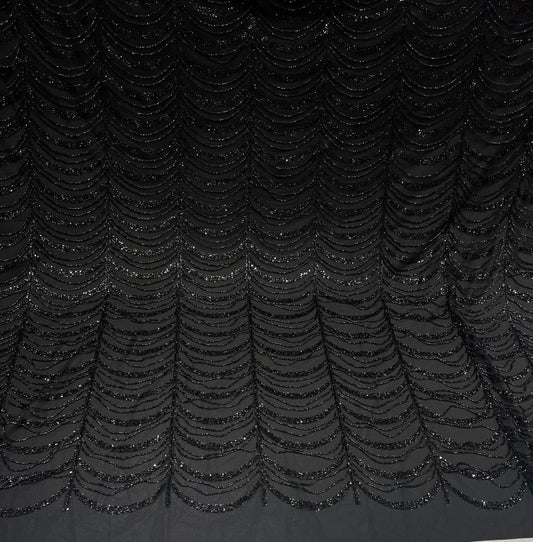 Black Cutdana String Hand Embroidered Net