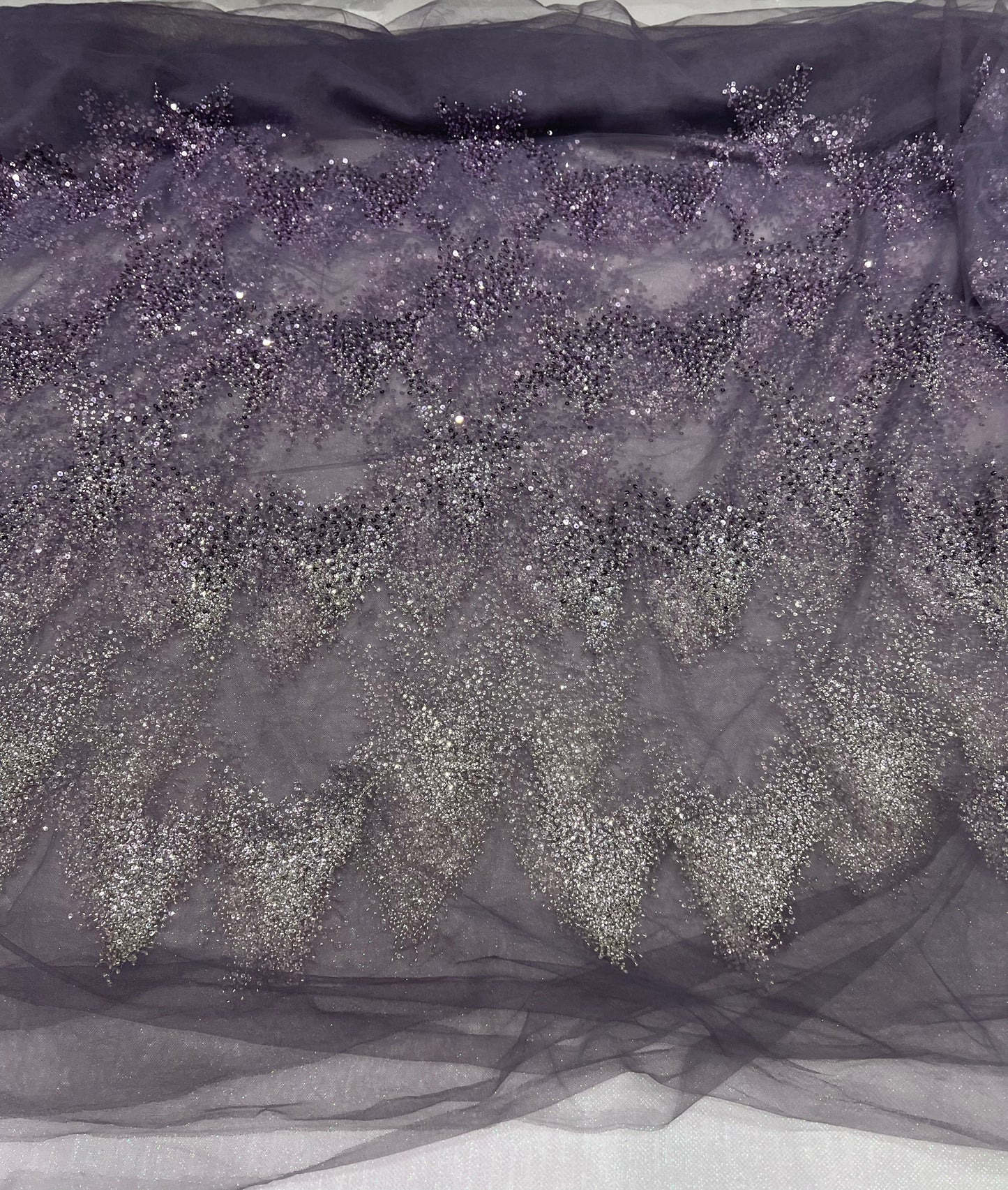 Mauve Zigzag Sequins Hand Embroidered Net