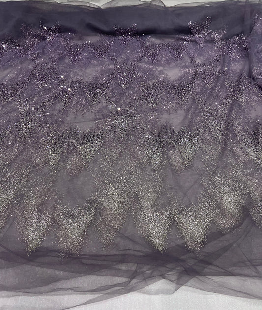 Mauve Zigzag Sequins Hand Embroidered Net