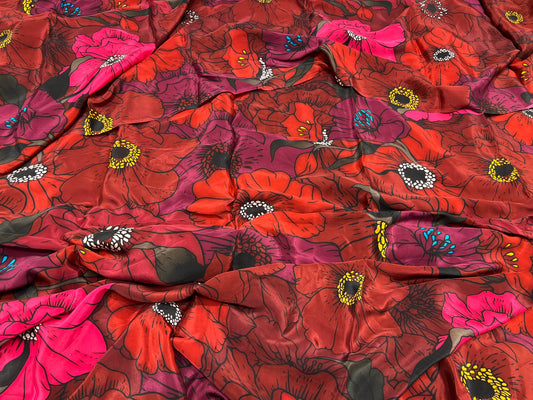 Maroon Poppy Floral Viscose Crepe ₹450/- per meter